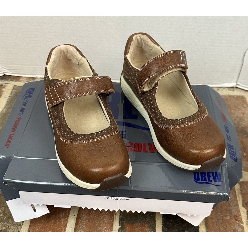 Drew Trust Women's Mary Jane Shoes Brown Leatherโ Slip-Resist Orthopedic Sz 8 W.